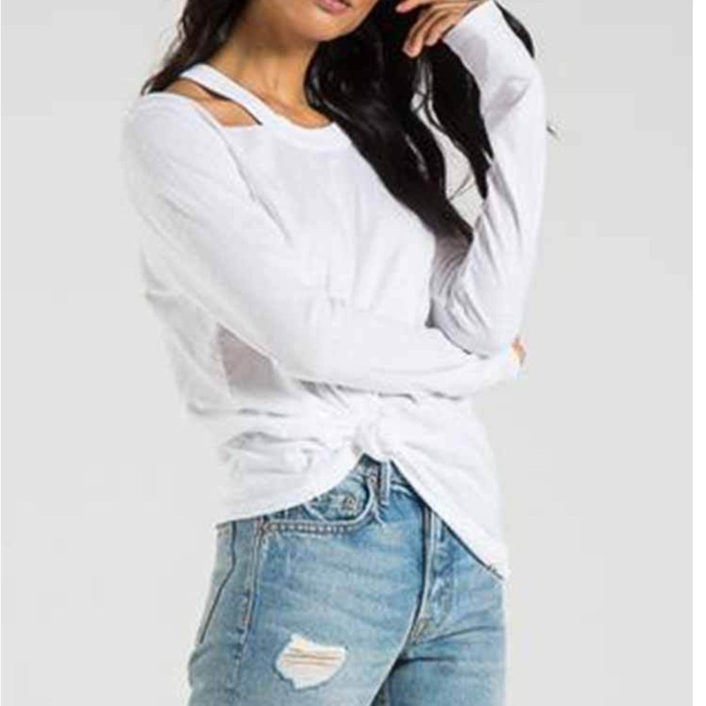 n philanthropy nPhilanthropy White Cutout neck Long Sleeve tee shirt Top blouse